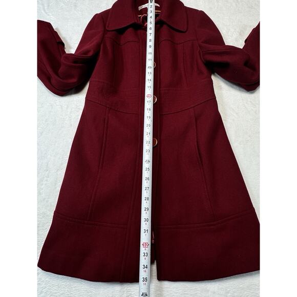Kenneth Cole N.Y. Wool Blend Maroon Coat Classic Button Shoulder Season Size 10 - Picture 7 of 9